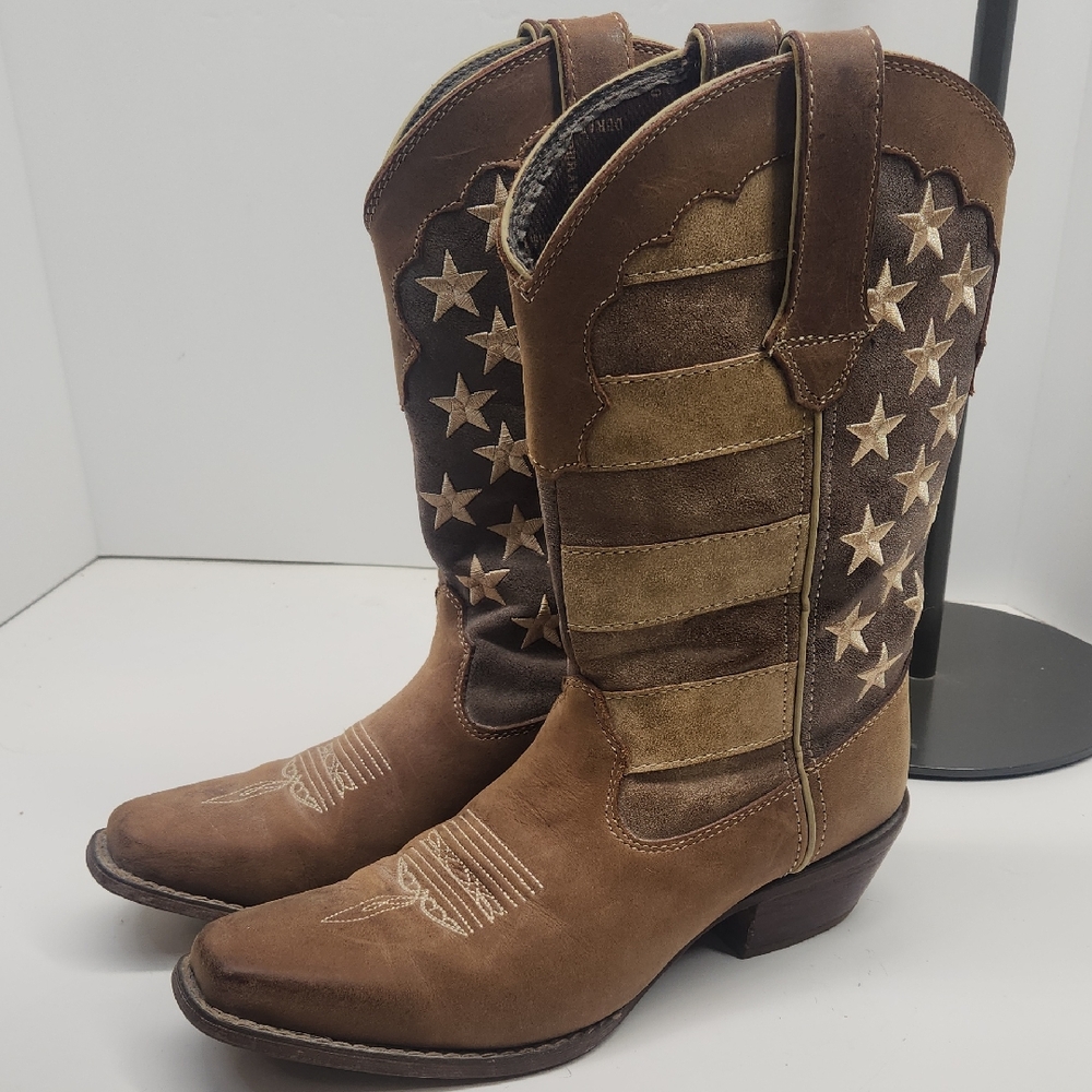 Durango Brown Western Star Flag Heeled Boots